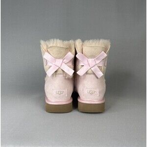 Womens 9 UGG Boots Bailey Bow Mini Seashell Pink Metallic Extremely Rare Retired